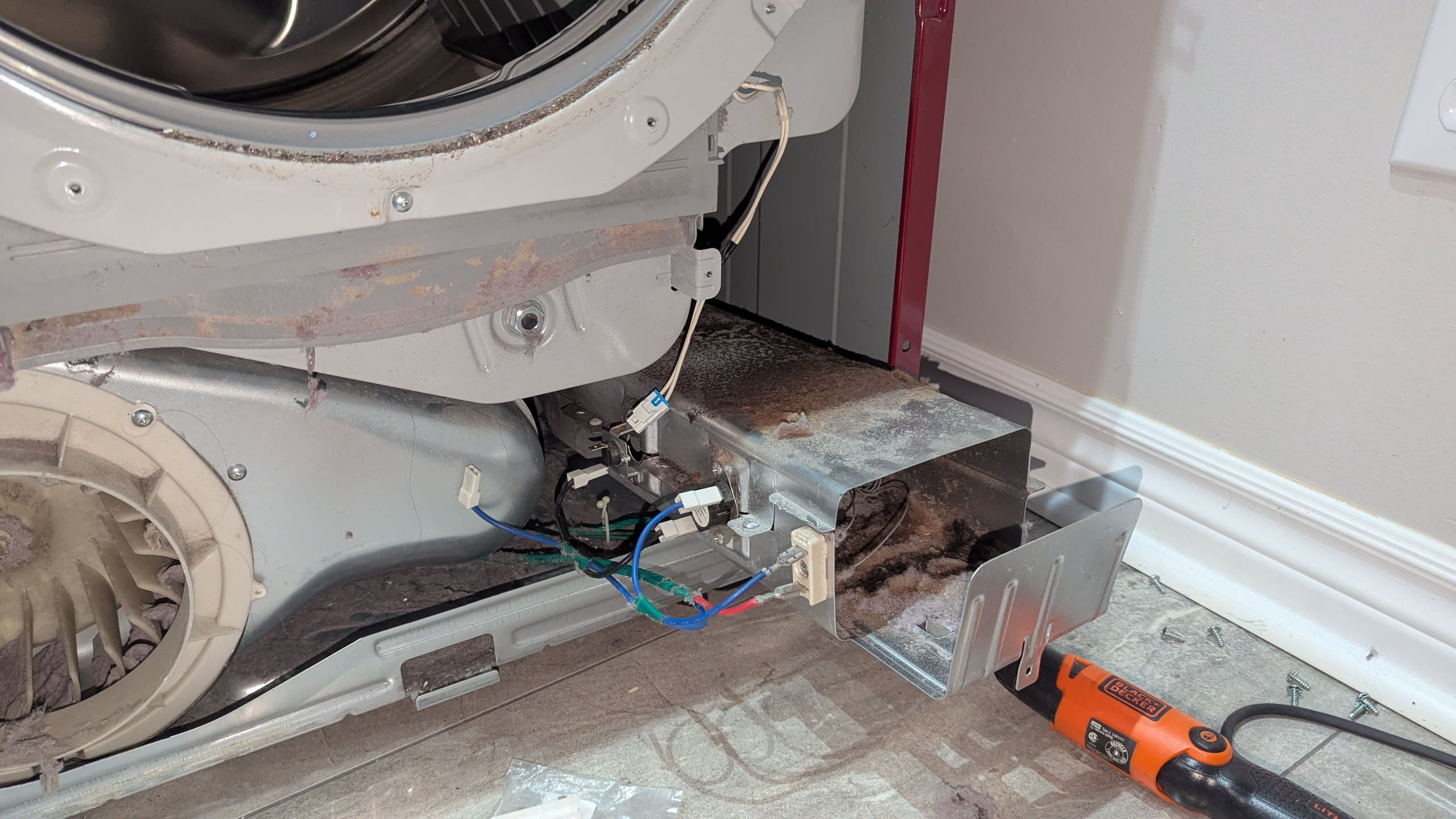 Dryer motor and ducting area during the repair