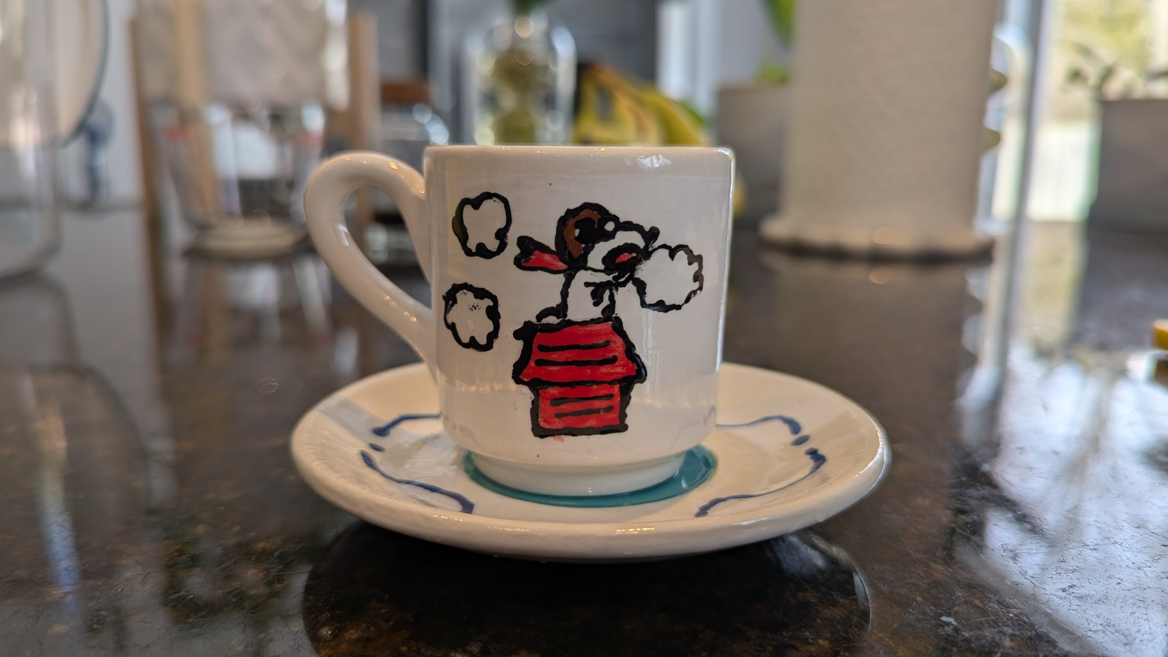 Painting a Doraemon and Snoopy Espresso Cup